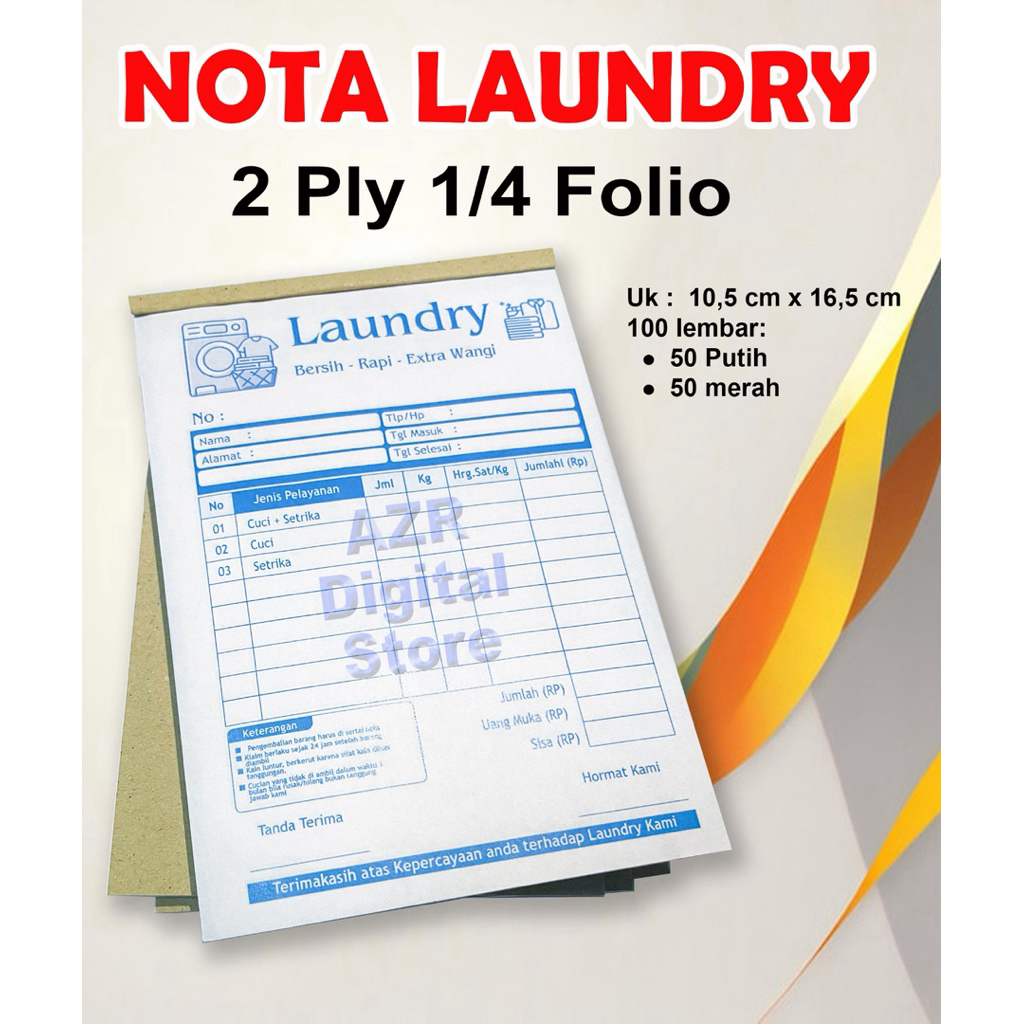 

NOTA LAUNDRY 2 ply 1/4 Folio Isi 100 Lembar