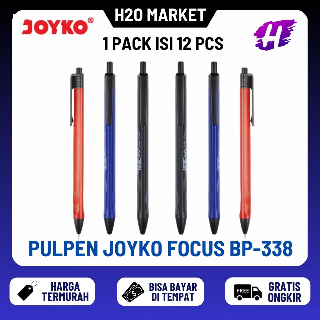 

❤️H2O❤️ (1 Pak = 12 Pcs) Ball Pen Pulpen Pena Joyko BP-338 Focus 0.7 mm HITAM MERAH BIRU