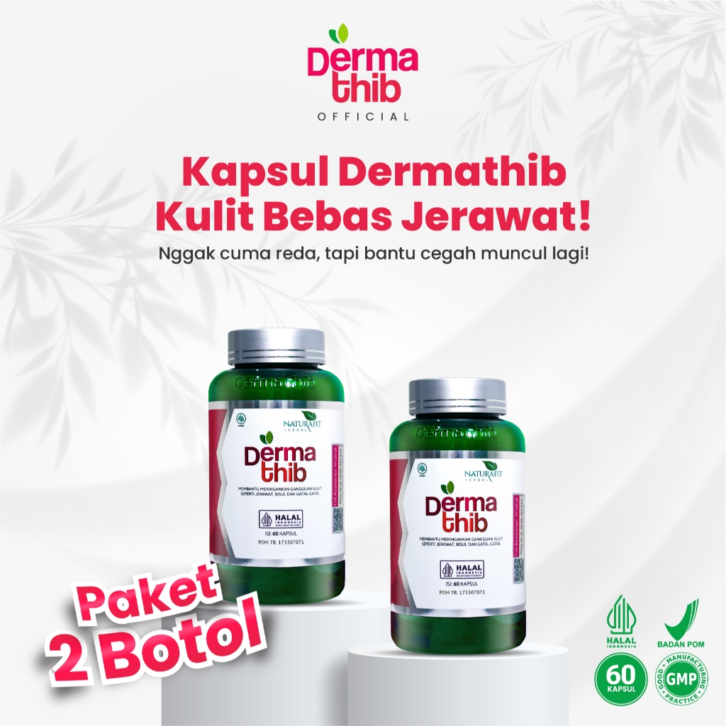Dermathib - Paket 2 Botol Suplemen Jerawat Obat Jerawat dan Bekas Jerawat, Jerawat Meradang, Jerawat