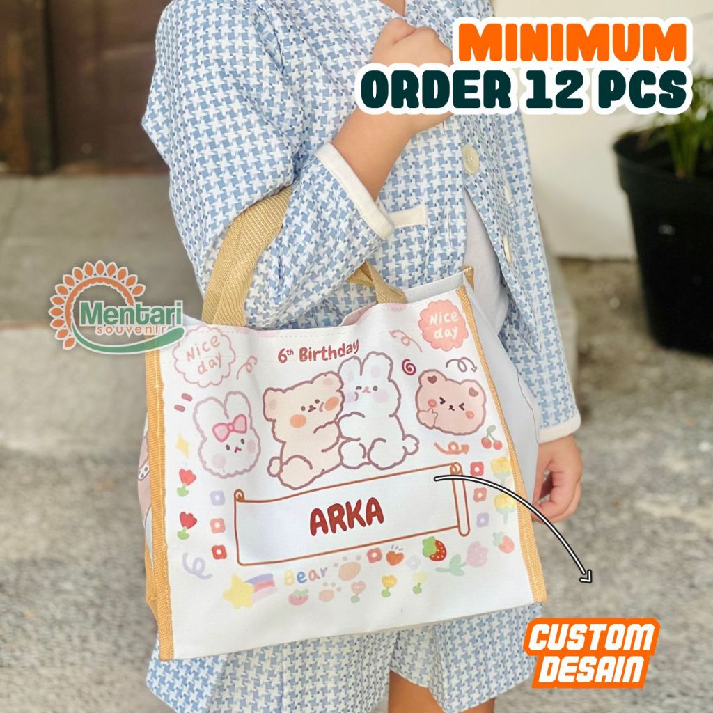 

Tas Sara Bag Souvenir Pesta Ulang Tahun Anak PREMIUM Custom Printing Bingkisan Ultah Snack Souvenir