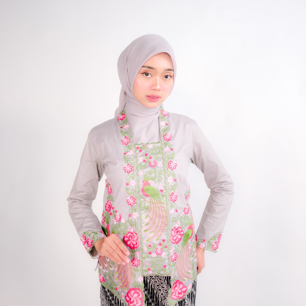 Indah Bordir Kebaya Encim Bordir Kutubaru Modern Wanita Jawa Lengan Panjang Katun Elegan Premium