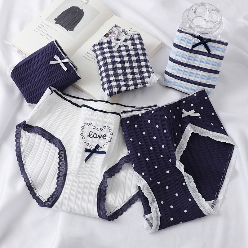 PEACHIE | CD2145 Celana Dalam Motif Pita Lucu CD Fashion Korean Imut Jepang Underware Navy Putih