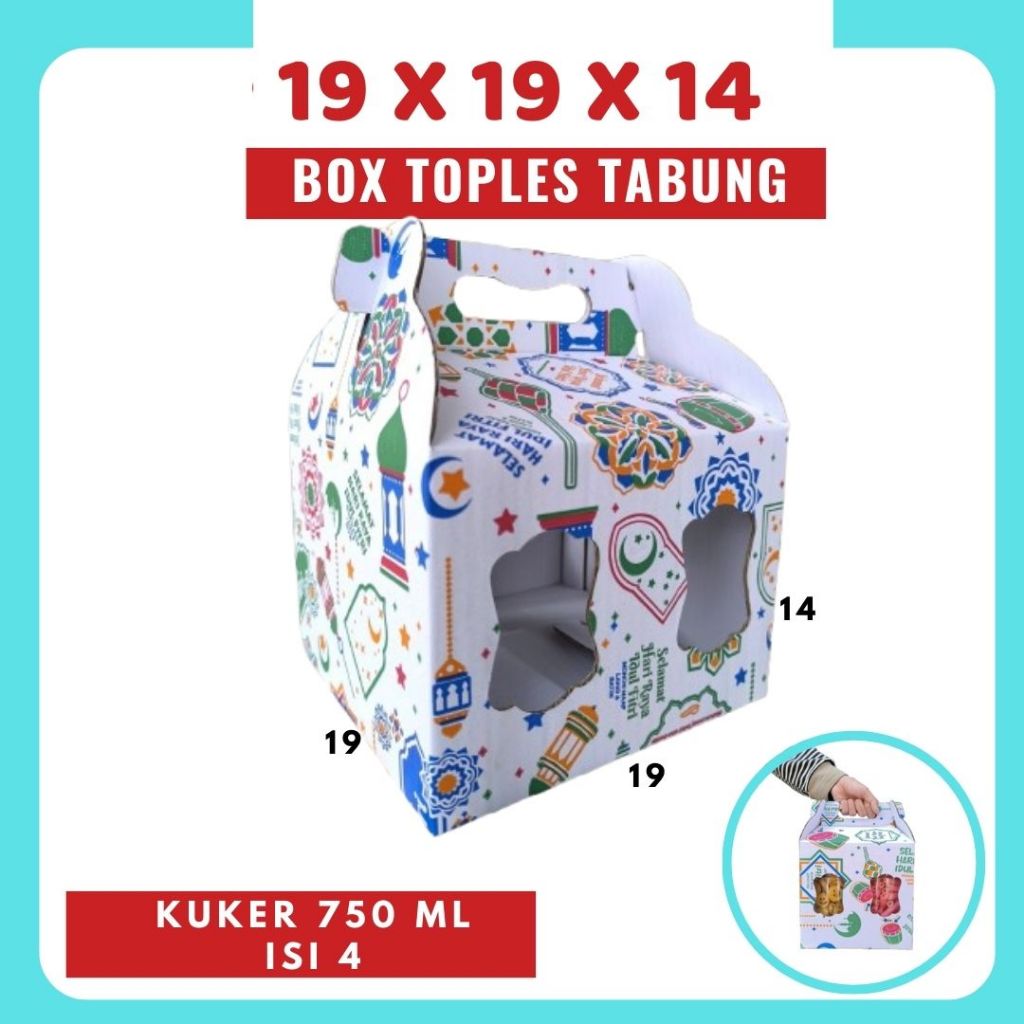 

Box 19x19x14 Jinjing Jar (KUKER TOPLES JAR 750ml ISI 4) Kue Kering Kardus Lebaran Idul Fitri Hampers