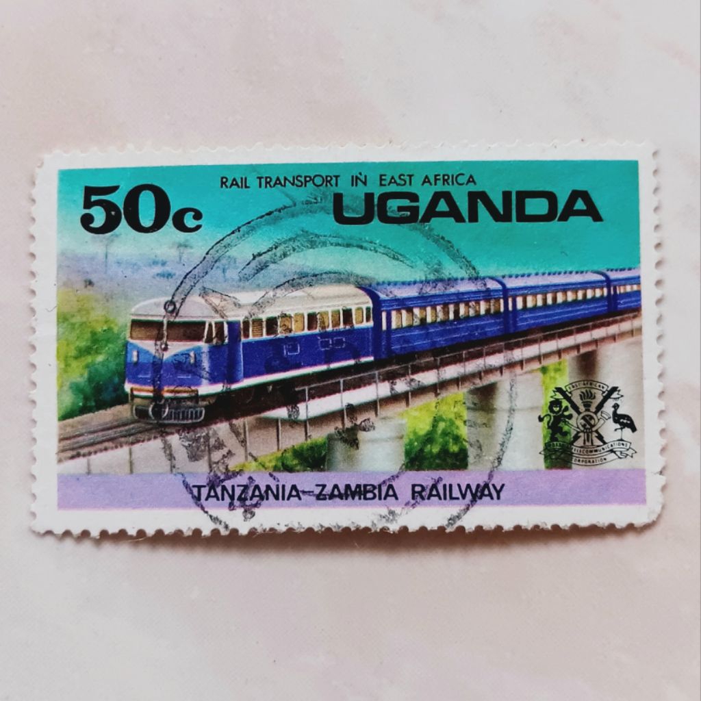 

(AD) Perangko Uganda 1976 Railways in East Africa - Passengers Train Tanzania-Zambia, Bridge 50 cent Used