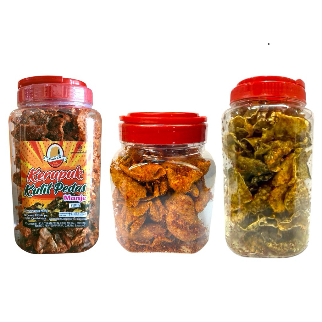 

Emak Cw - 3Pcs Keripik Paket Nage 100 C ( Kulit Ikan Patin Pedas Manje Toples, Kulit Ayam Pedas, Kulit Kak’Kap Pedas Sangar )