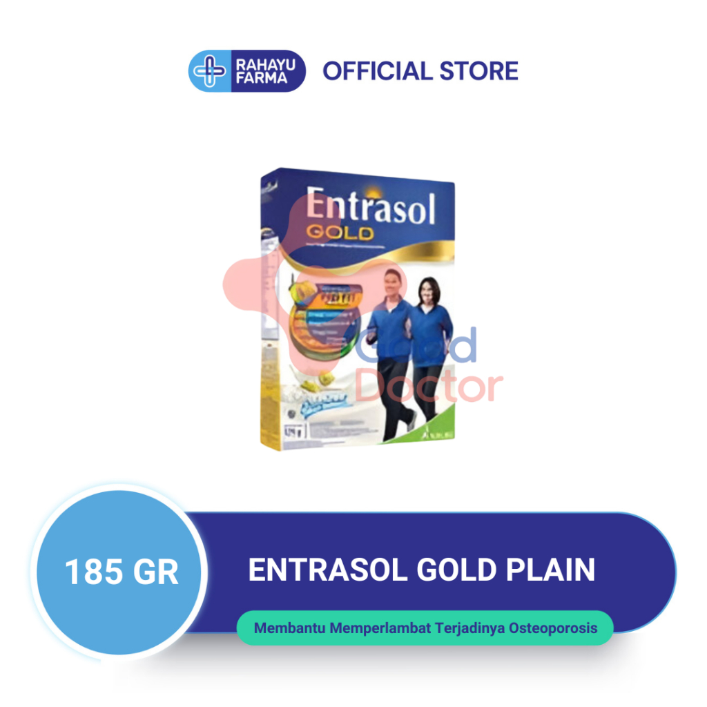 

ENTRASOL GOLD PLAIN 185GR – Susu nutrisi usia 50+ rasa vanila, kaya kalsium & omega 3 untuk tulang & jantung..