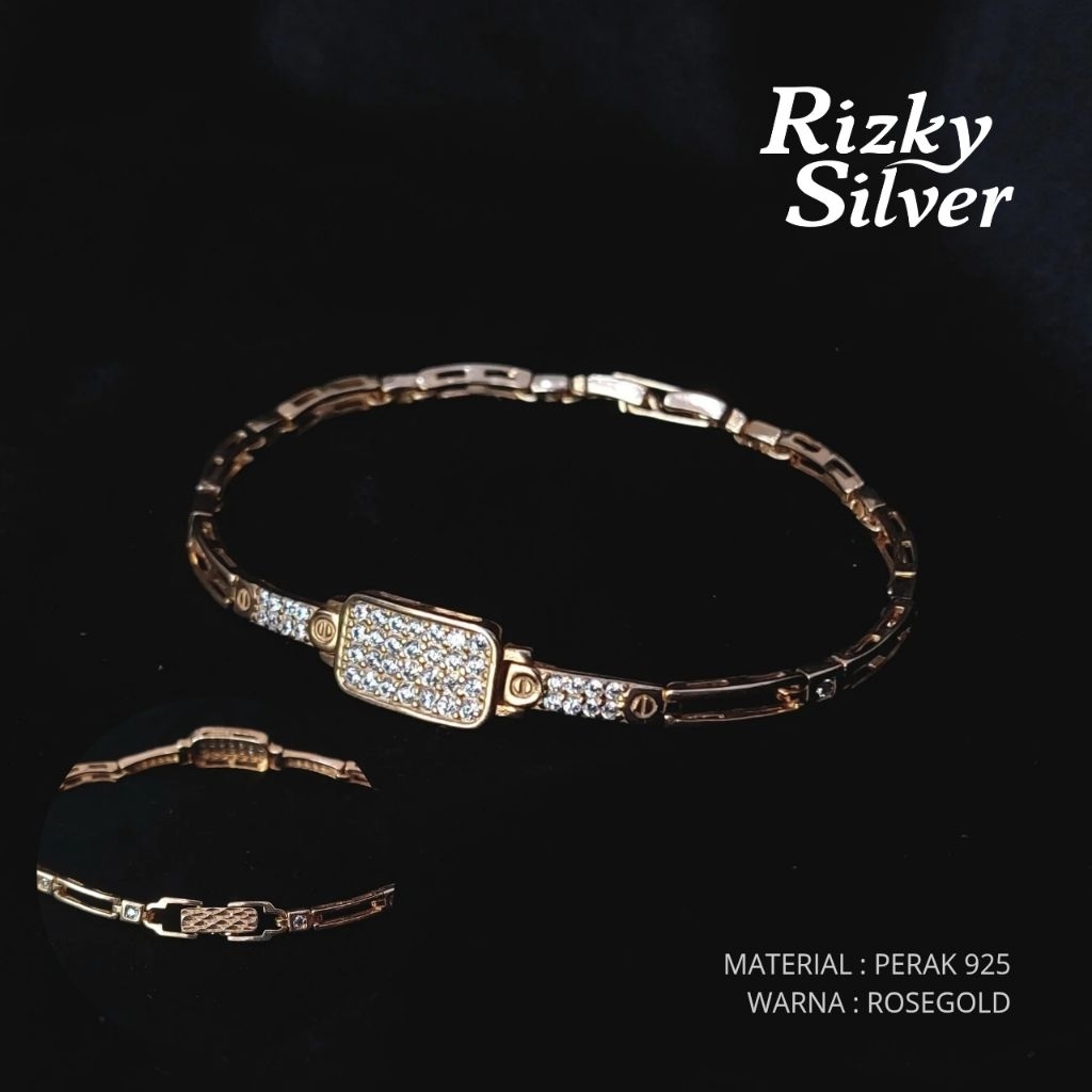 Gelang Perak Asli Wanita 925 Warna Emas Rose Gold | Modern & Stylish