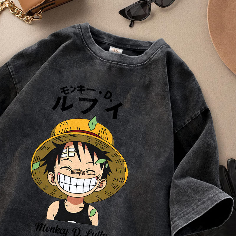 Ys Buyer Tshirt  Kaos Lengan Pendek | Motif Luffy | Kaos Oversize Warna Hitam Washed Bahan Cotton