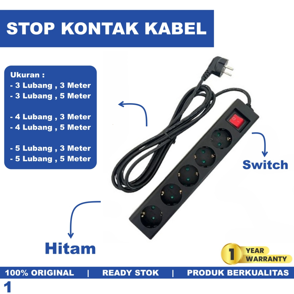 Stop Kontak Kabel Panjang 5 Meter 3 Meter Stopkontak Kabel Panjang 3 Lubang 4 Lubang 5 Lubang Dutron