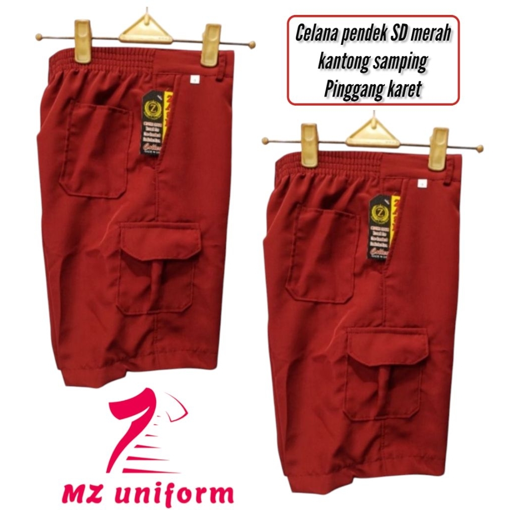 Celana Pendek SD merah bahan tissu / Celana Pendek SD Merah Kantong Samping