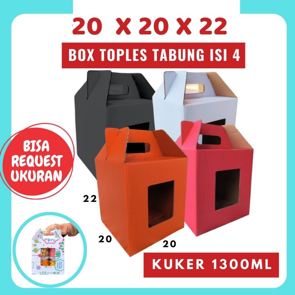 

Box 20x20x22 Jinjing (KUKER TOPLES JAR 1300ml ISI 4) Kardus Idul Fitri Lebaran Hampers/Ied Mubarak/Box Boneka/Hampers Kue Kering