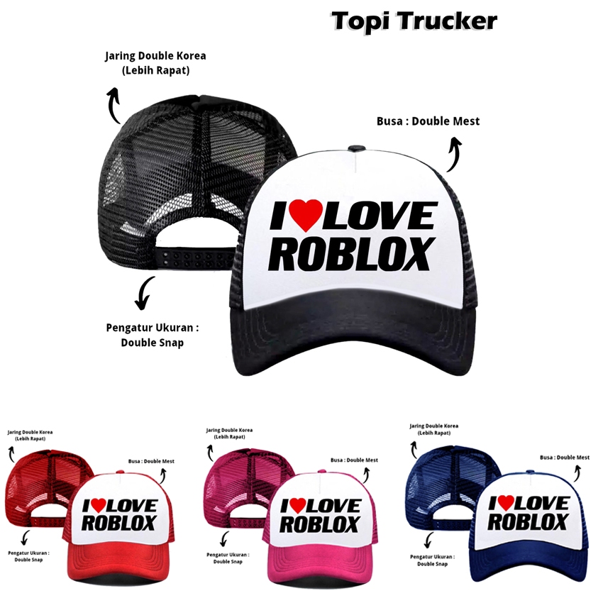 Topi trucker jaring distro I LOVE ROBLOX polos custom pria wanita COD / Topi trucker jaring polos pu