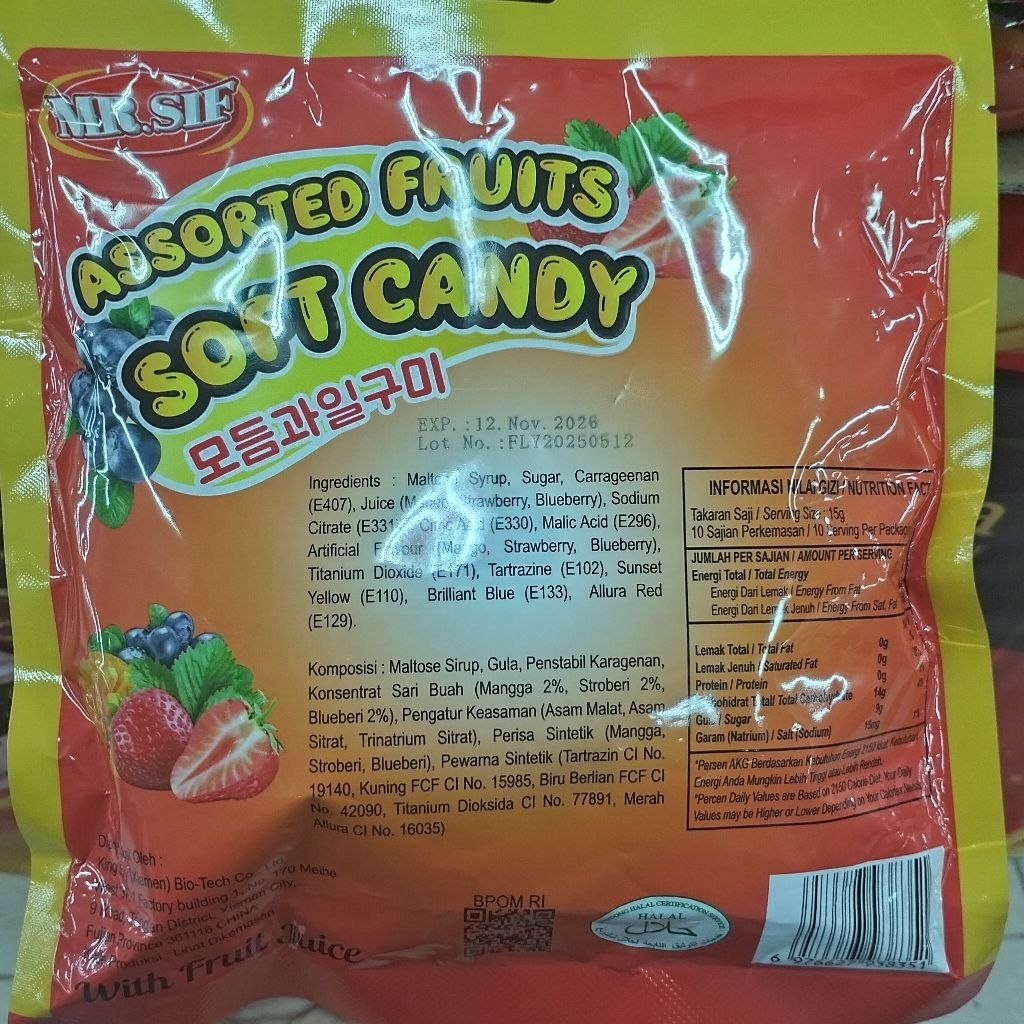 

MR.SIF Assorrted Fruits soft Candy with Fruit Juice