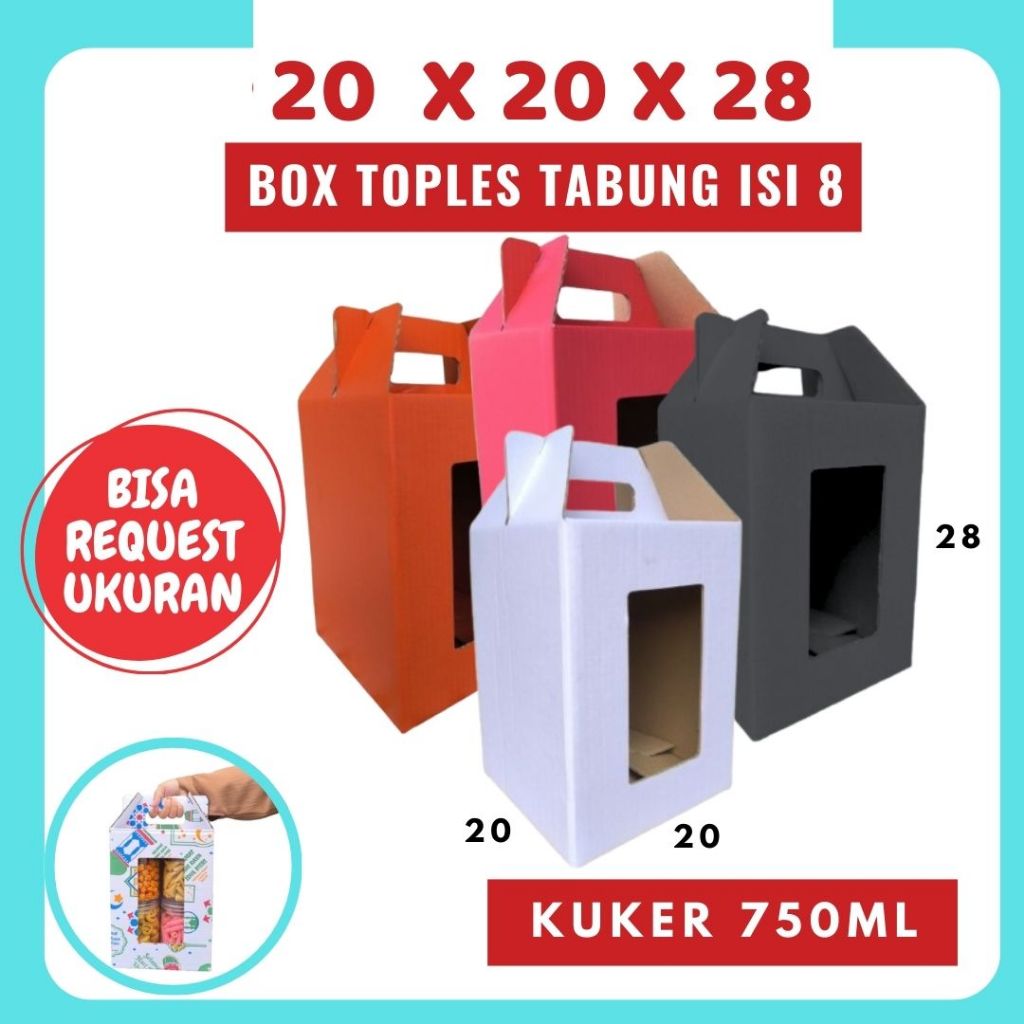 

Box 20x20x28 Jinjing (KUKER TOPLES JAR 8x750ml) Kardus Idul Fitri Hampers/Ied Mubarak Kue Kering