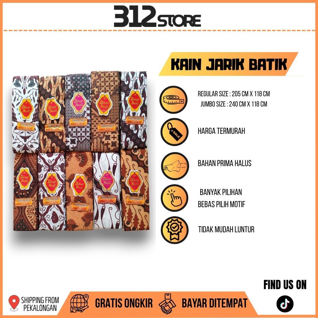 Paket Hemat 5 Pcs Kain Panjang 2 Meteran Seragam Jarik Putih Kebaya Gendongan Putih Batik Solo Pekal