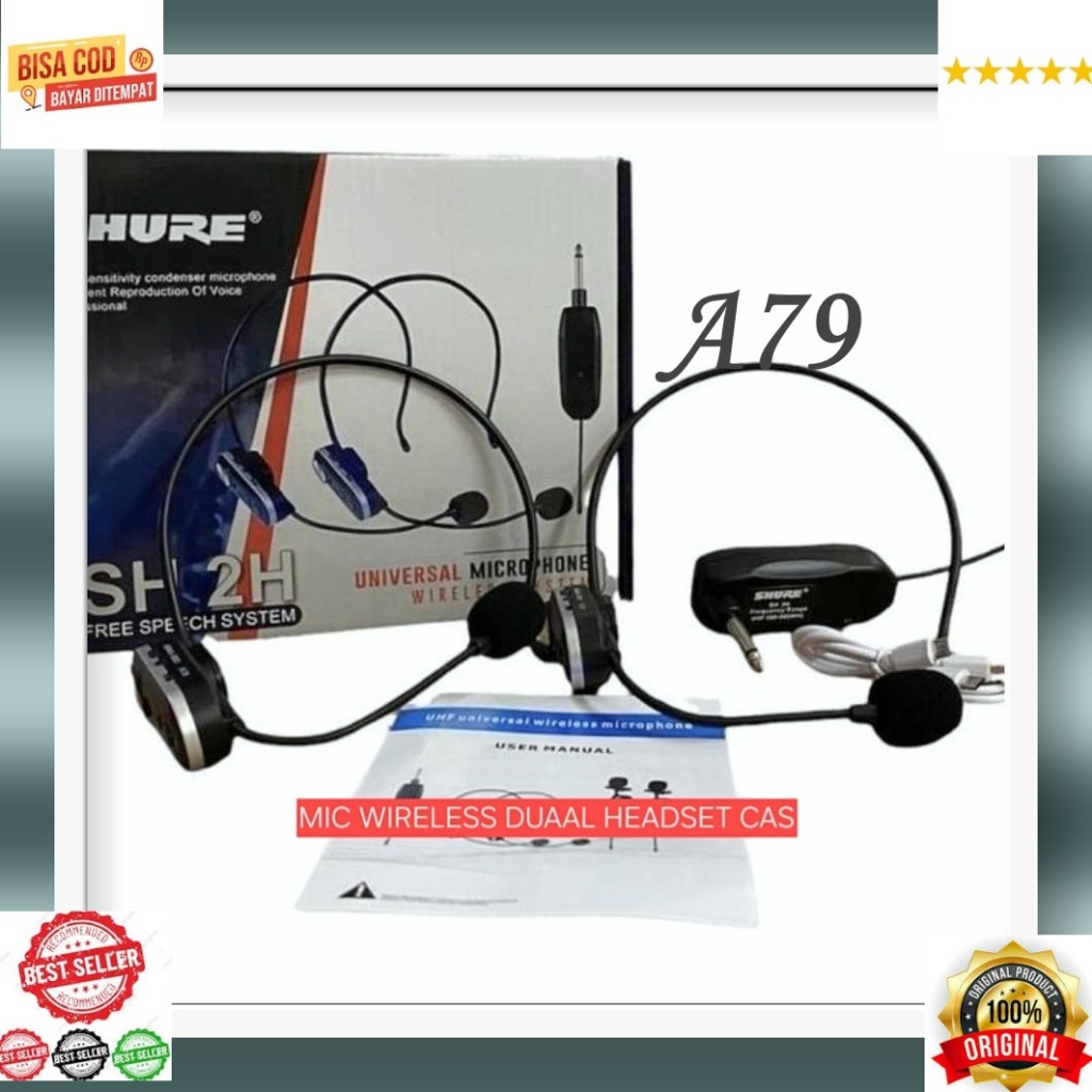 A79 Mic headset dual channel dua bando wireles wireless headphone mik kepala mix iman microphone tan