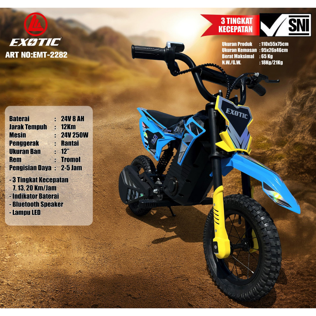Mainan Motor Aki Anak Mini Trail EMT-2282 EXOTIC Elektrik X-Trail BAN ANGIN 24V 8AH Aki Adaptor