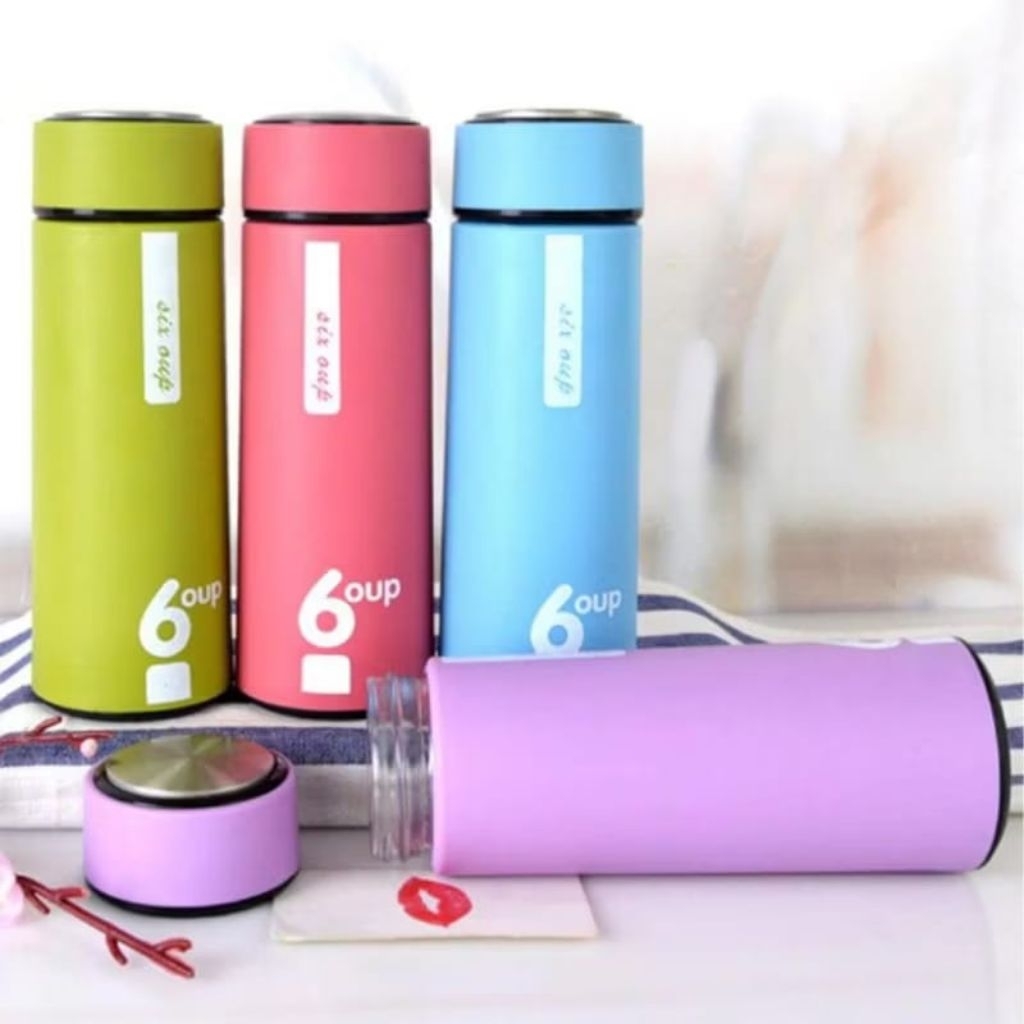 Botol Minum Kaca Six Oup 450ml / Beling cover plastik 6oup logo H50-6 / termos air mini / termos air