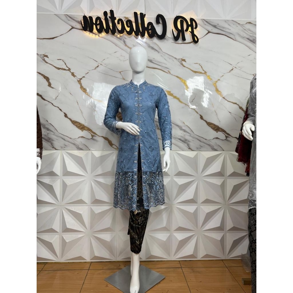 Kebaya Tunik Tile Kerah Sanghai Kombinasi Payet Mutiara