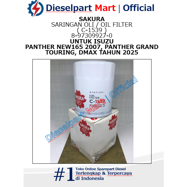 SAKURA SARINGAN OLI / OIL FILTER ( C-1539 ) 8-97309927-0 UNTUK ISUZU PANTHER NEW165 2007, PANTHER GR