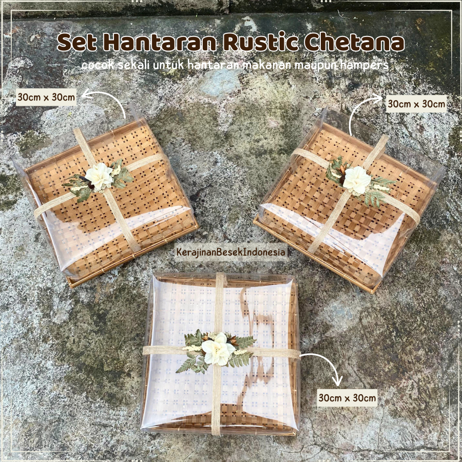 

SET BOX HANTARAN MIKA CHETANA ISI 3 BONUS HIASAN kotak seserahan hampers parsel unik bambu pernikaha