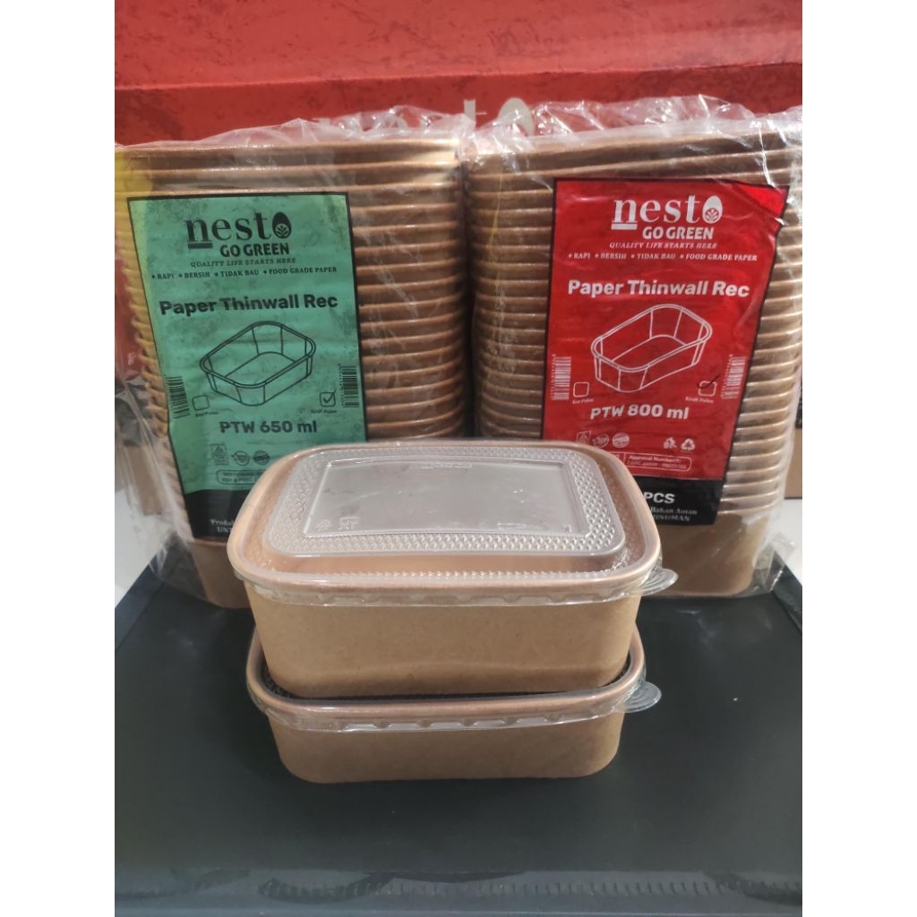 Paper Thinwall Rec Kraft 650ml & 800ml + TUTUP (Isi 25pcs) / Kotak Makan Kertas Coklat