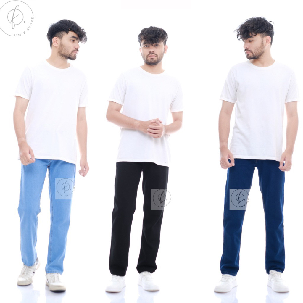 Celana Jeans Pria Standar Premium Original 100% Hitam Biru Muda Navy Size 27-38 Terbaru
