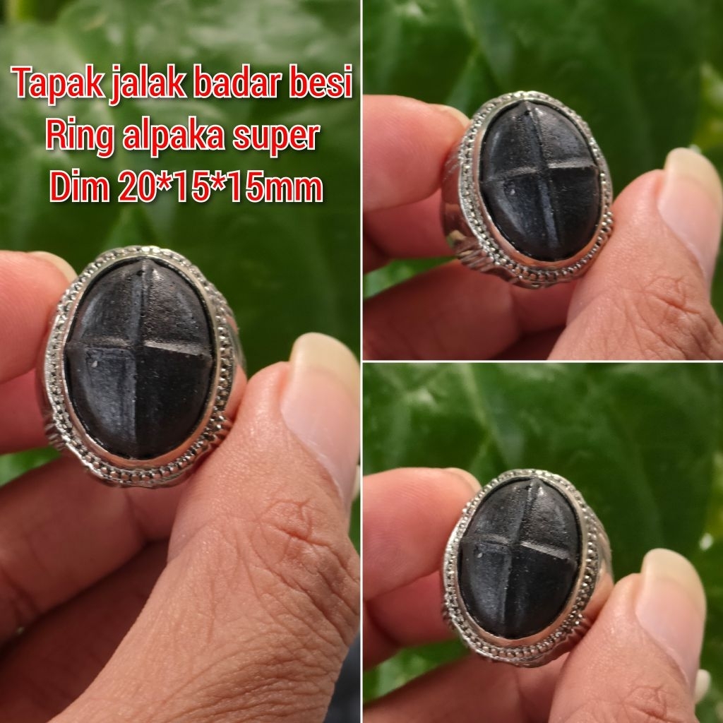 CINCIN PRIA BATU TAPAK JALAK BADAR BESI RING ALPAKA PUTIH