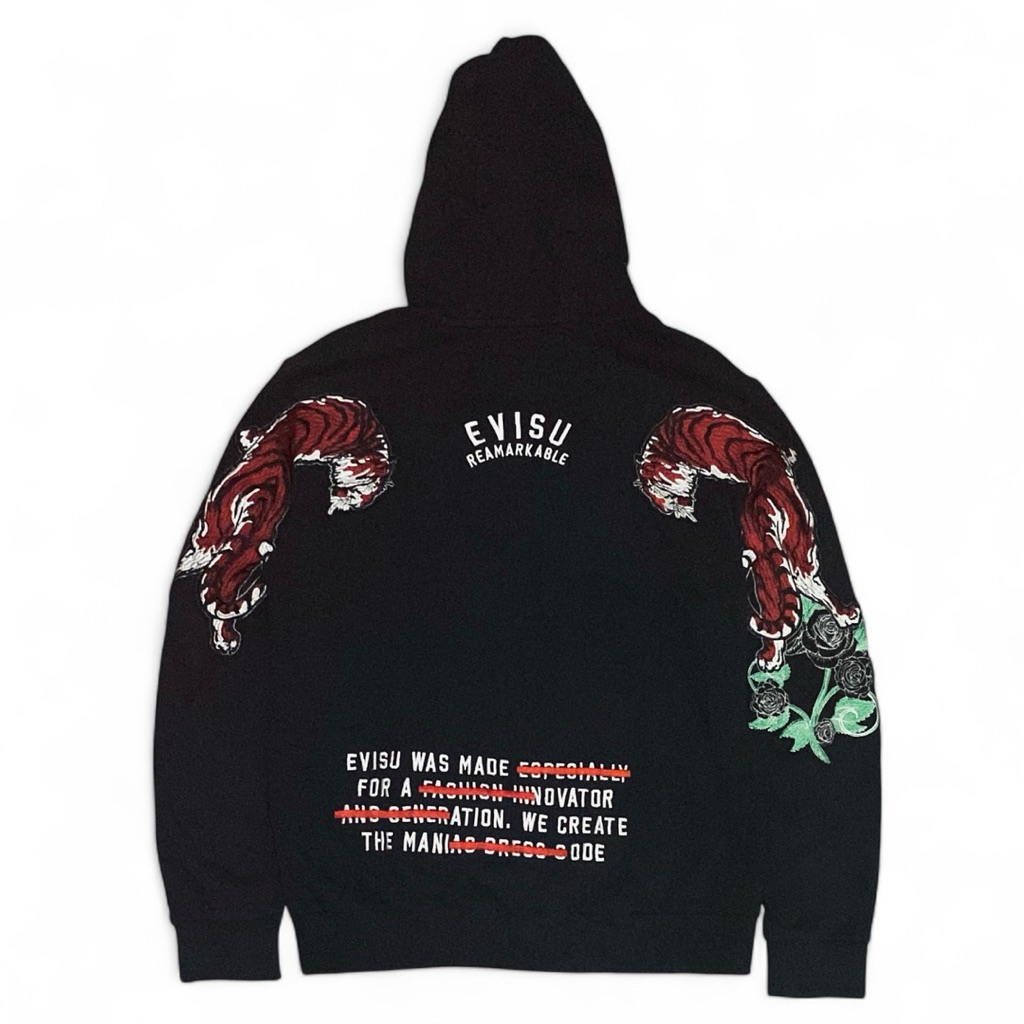 Vintage Evisu Big Logo Tiger Hoodie Black