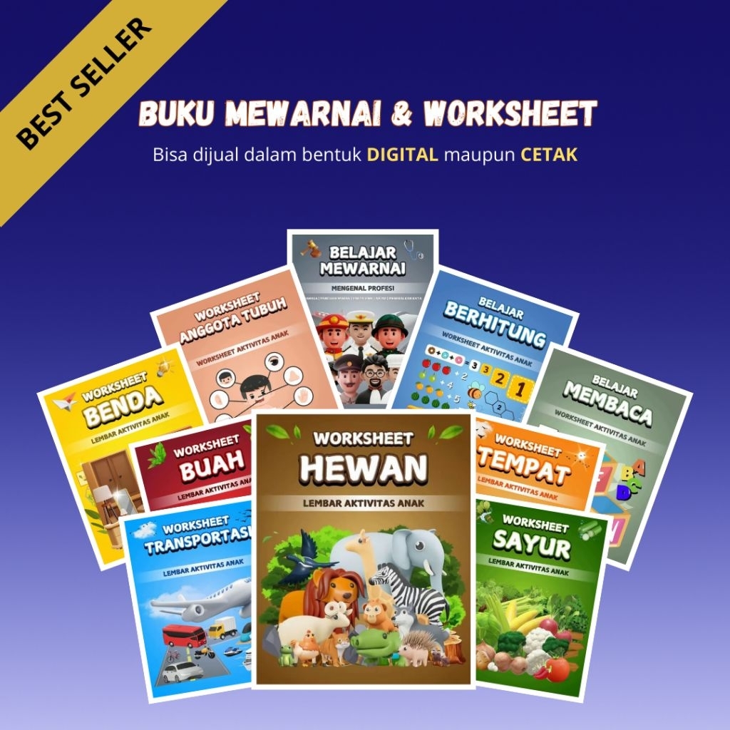 Buku Mewarnai & Worksheet Aktivitas Anak Lengkap Berupa File Pdf