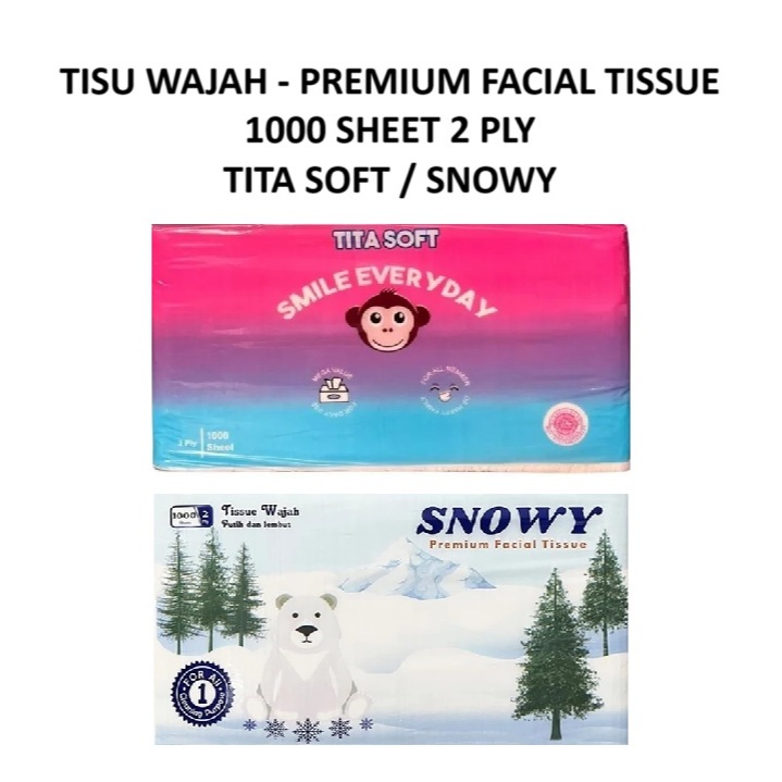Tisu 1000 Lembar 2 Ply Tita Soft TitaSoft / Snowy Premium Facial Tissue 1000 gram Tissu