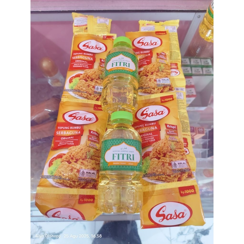 

Paket Hemat Masak dapat 200mlx2pcs Minyak goreng Fitri & Tepung Bumbu Serbaguna Sasa