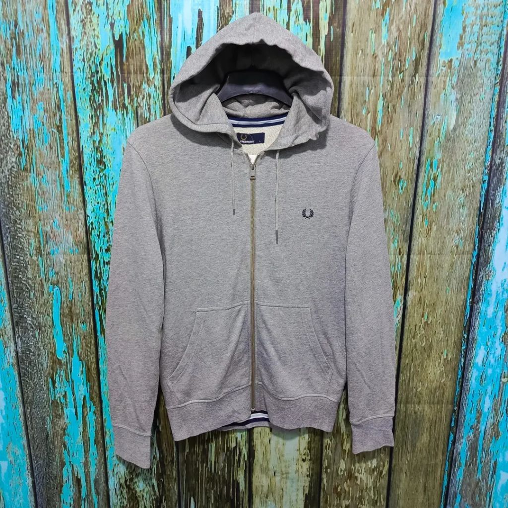 zip hoodie FRED PERRY tebal abu size M casual bagus ORIGINAL