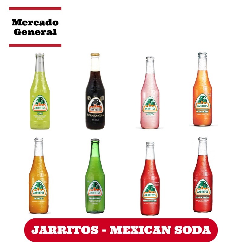 

Jarritos - Mexican Soft Soda Drink, Lime, Mexican Cola, Guava, Mandarin, Mango, Grapefruit, Watermelon, Strawberry - 12.5 FL Oz (370 ml) / bottle