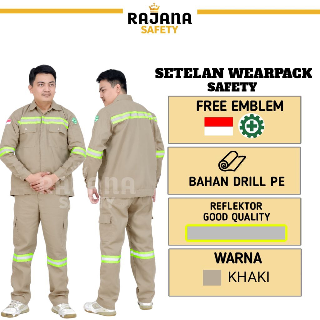 Rajana Safety - Setelan wearpack safety warna khaki atasan dan bawahan kerja lapangan proyek stelan 