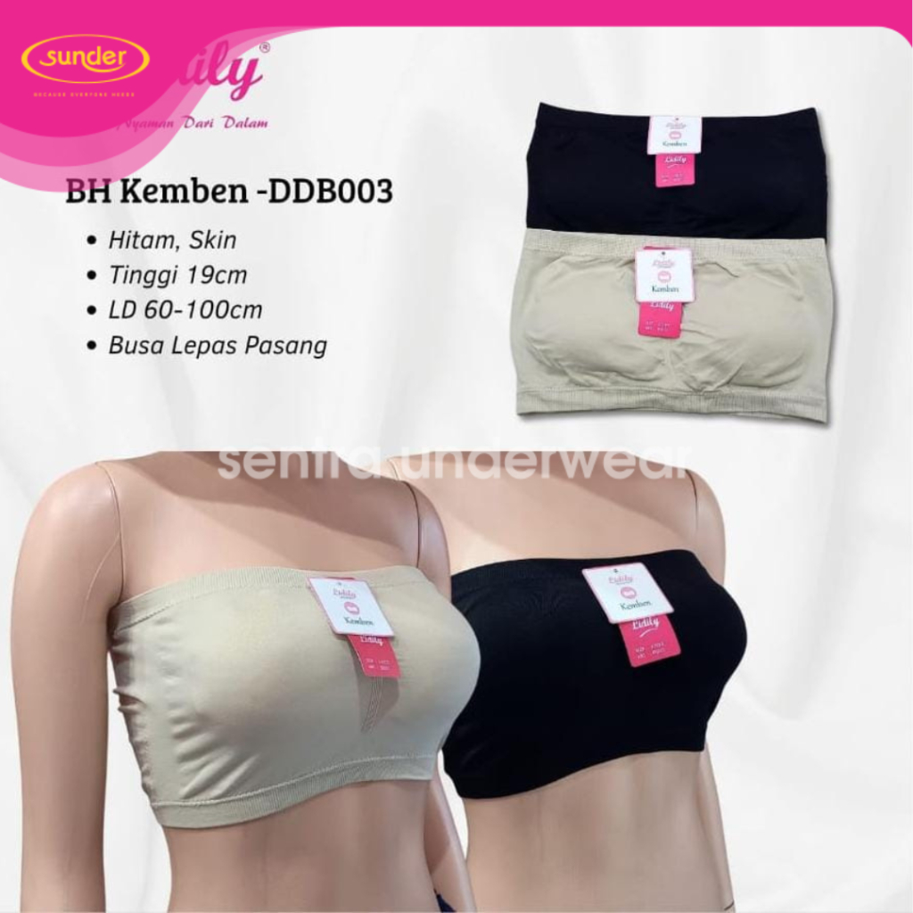 Kemben Bra Lidily DDB003 Bh Tanpa Tali Busa Tube Tanktop Pendek Brallete Polos Hitam Krem Rajut