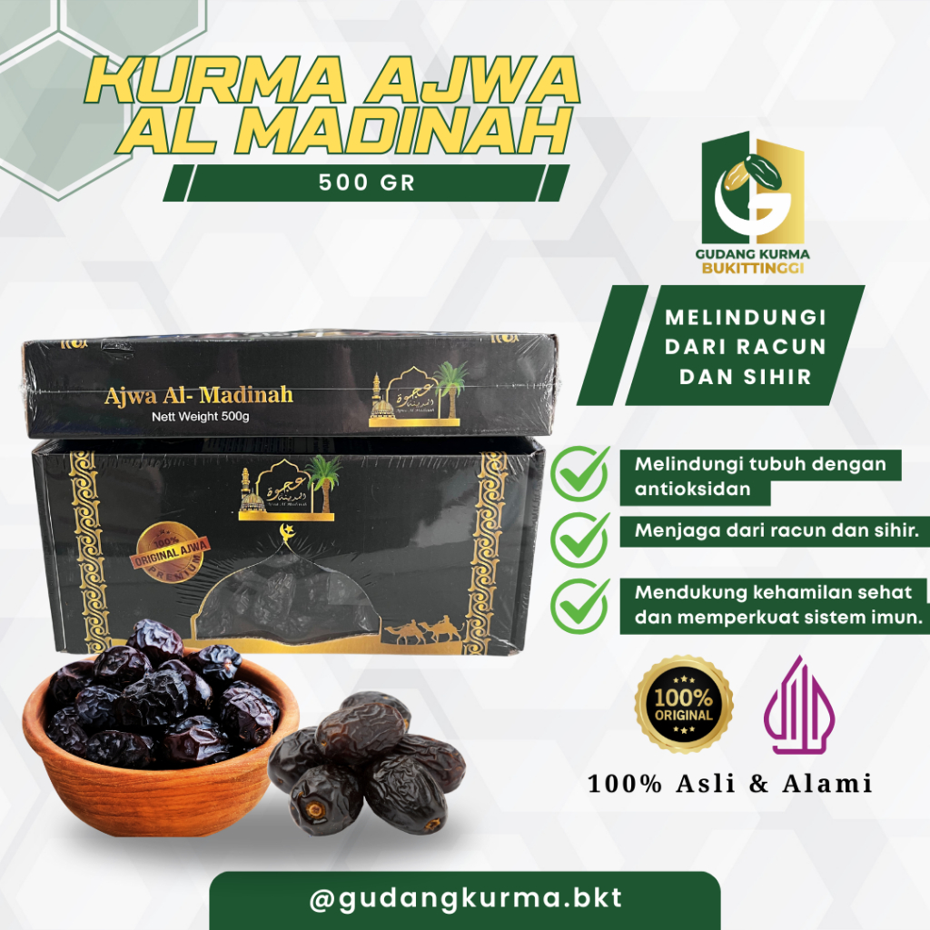 

Kurma Ajwa 500gr – Original Organik Madinah Premium | Ajwa Al-Madinah, Aliyah King, Barari