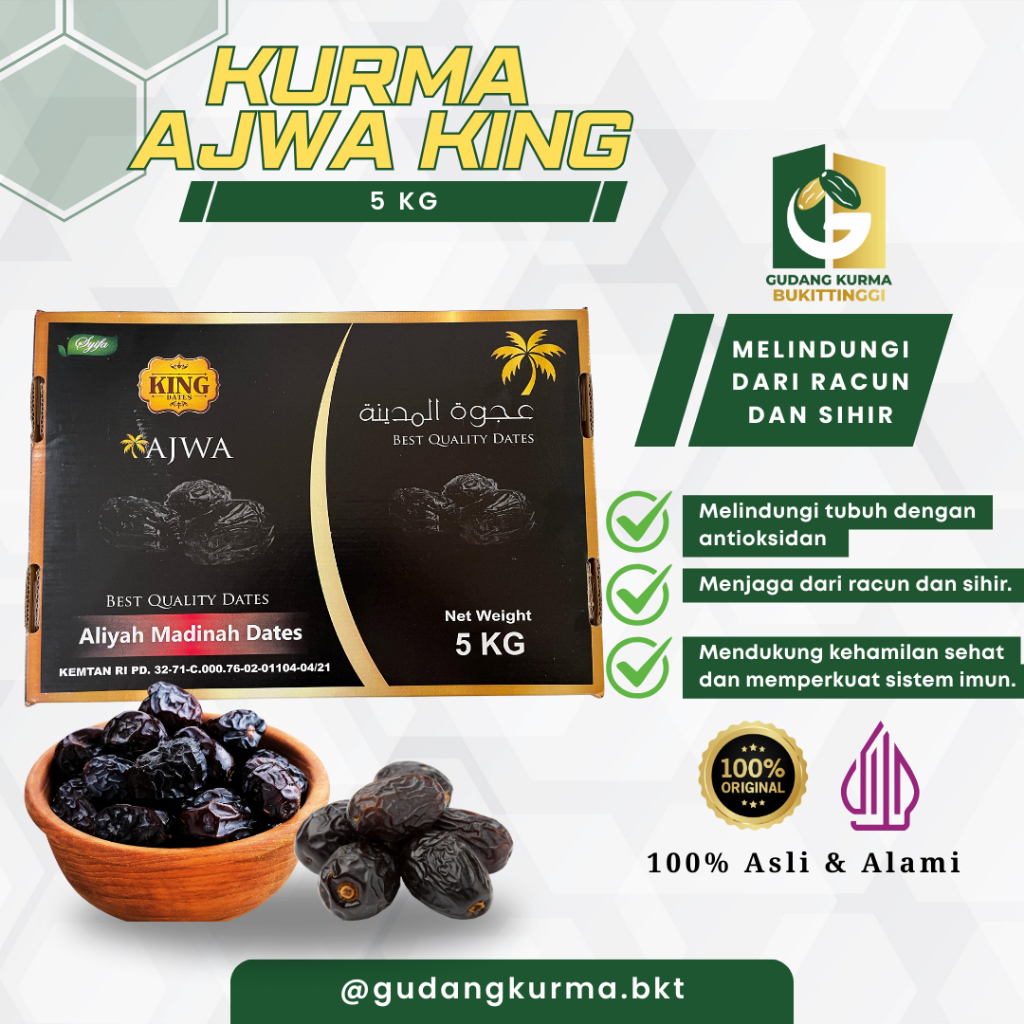 

Kurma Ajwa King 5kg - Asli Original Organik Madinah Premium | Gudang Kurma Bukittinggi