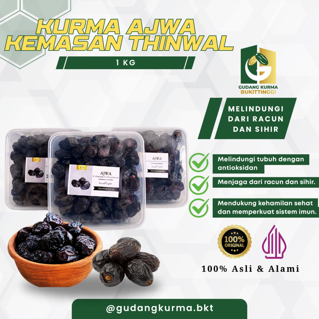 

Kurma Ajwa 1kg Asli Original Organik Madinah Premium | Kemasan Thinwall | Gudang Kurma Bukittinggi