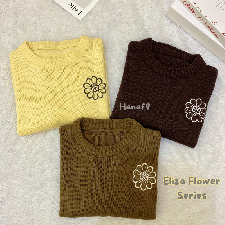 Sweater Rajut Eliza Flower | Sweater Rajut Premium Kekinian | Atasan Rajut Wanita Terbaru Korean Kni