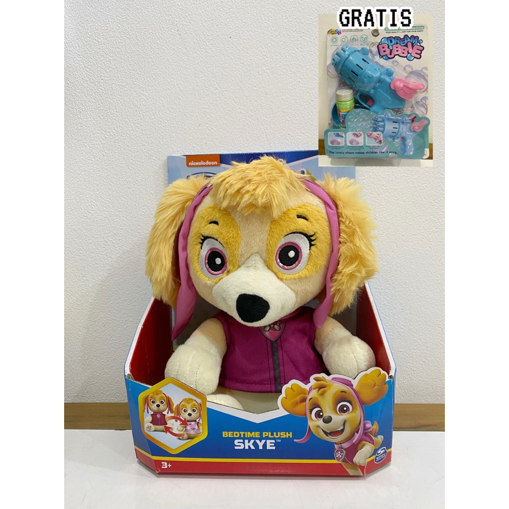 Mainan Paw Patrol Boneka Skye Bedtime Plush Gratis Bubble Machine NEW