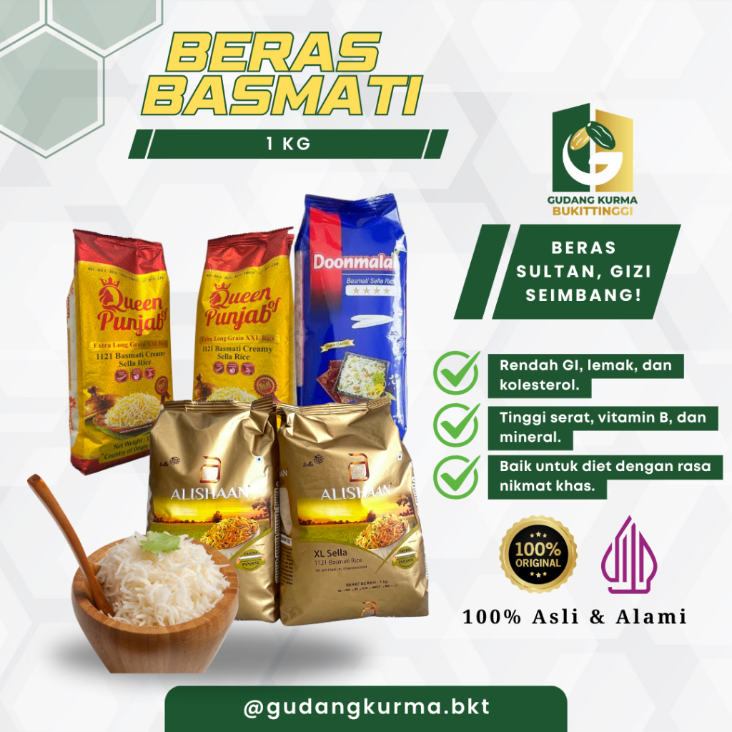 

Beras Basmati 1KG – ALISHAAN-DOONMALAI-QUEEN OF PUNJAB Premium Panjang Wangi