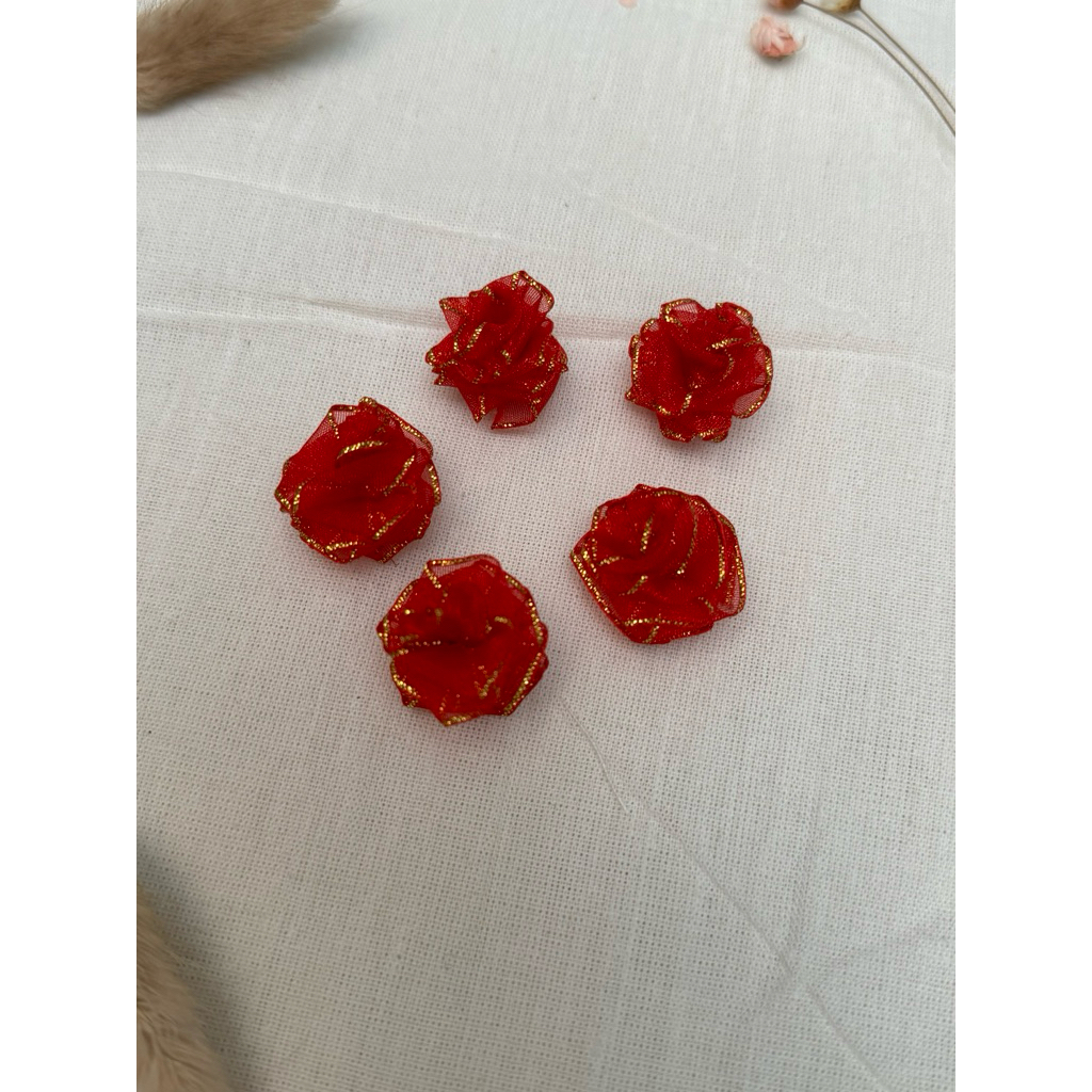 

Dekorasi bunga pita merah gold kecil 067