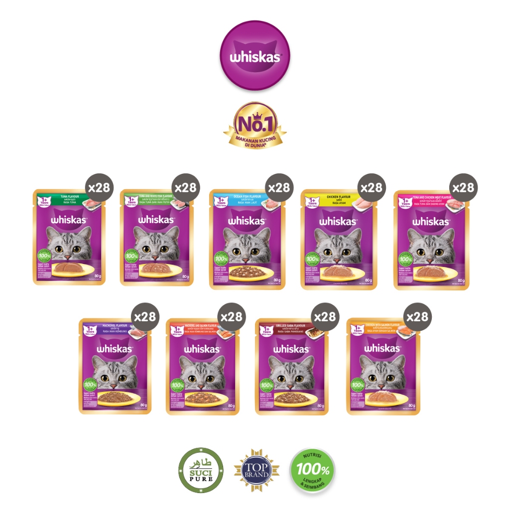 Whiskas Makanan Kucing Basah Pouch Pilih Rasa 80gr (28-Pack)