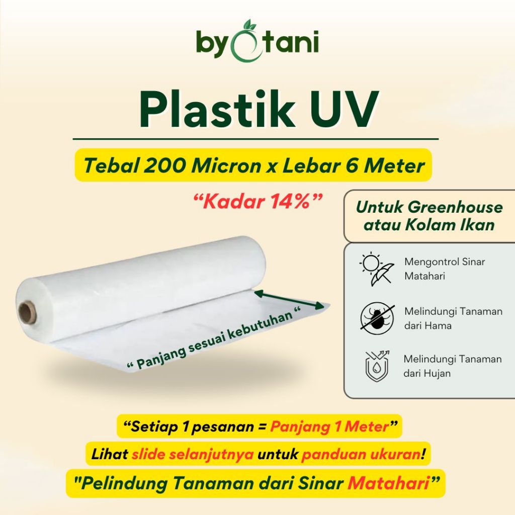 Plastik UV Greenhouse Tebal 200 Mikron Lebar 6 Meter untuk Atap Rumah Tanaman