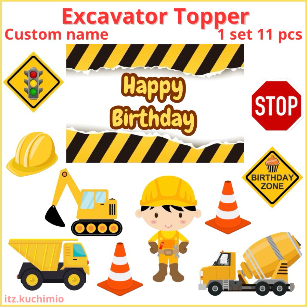 Custom topper kue Topper Excavator birthday toper ulang tahun