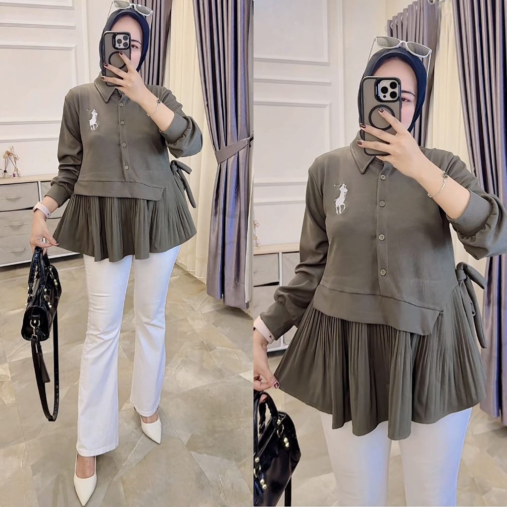 Baju Blouse Tunik Ruffle Wanita Hijab Casual Stylish