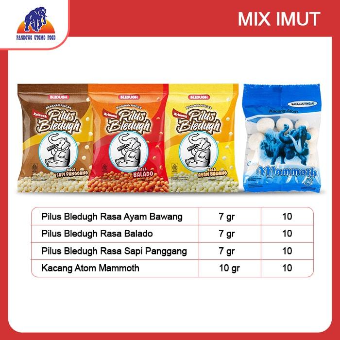 

PAKET MIX IMUT (PILUS 3 VARIAN RASA (@10/varian) + Kacang Atom Mamoth 10gr) Ayam Bawang