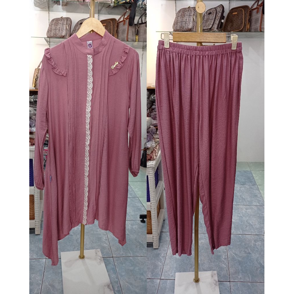 Setelan Celana Dharby Crinkle Pink