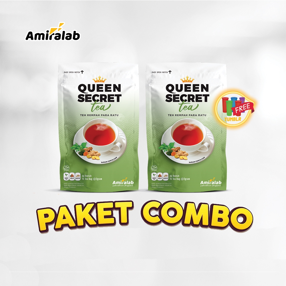 

[KHUSUS LIVE] PAKET HEMAT 2 POUCH (FREE TUMBLER) AMIRALAB Queen Secret Tea Minuman Teh Pelancar Haaid Telat Terlambat Siklus Bulan Jamu Ramuan Mempercepat Melancarkan Alami Ampuh Manjur Aman Untuk Busui KB Kesehatan Wanita 100gr